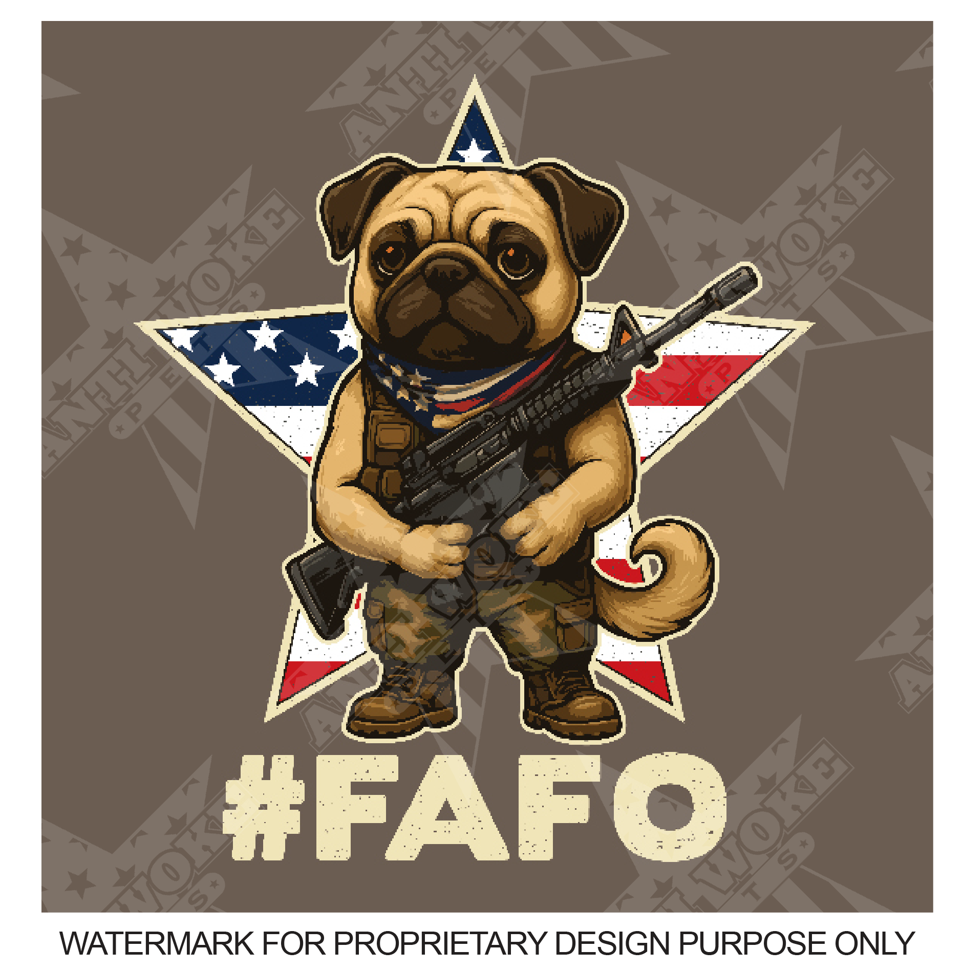 Pug- Taupe Medium - My Owner Is Armed- Star Flag- Anti Woke Pets - Big Dog's Tank Top